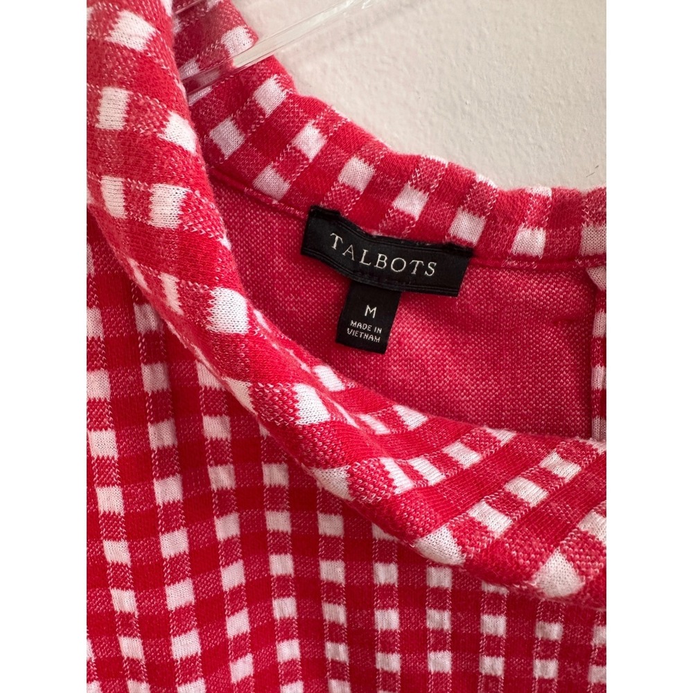 Talbot Women's Size M Sleeveless Red White Gingham Preppy Cottagecore Knit - Picture 3 of 5